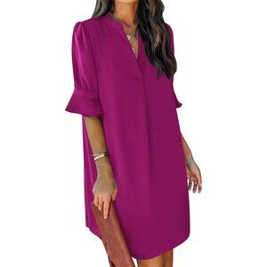 Womens Rosy 100% Polyester V-Neck Loose Fit Short Sleeve Knee Length Shift Dress
